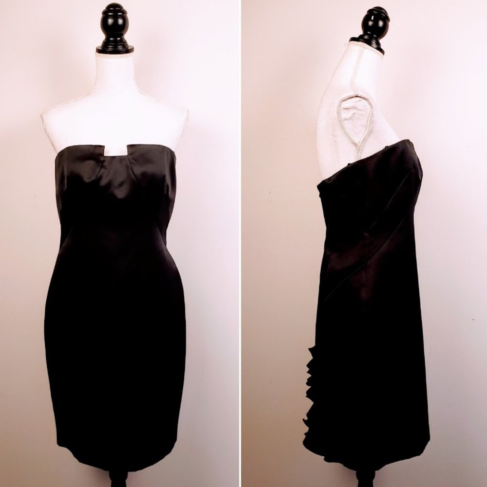 DAVID MEISTER Dress, Black Ruffle Sleeveless Zipper Wedding Gown, 8